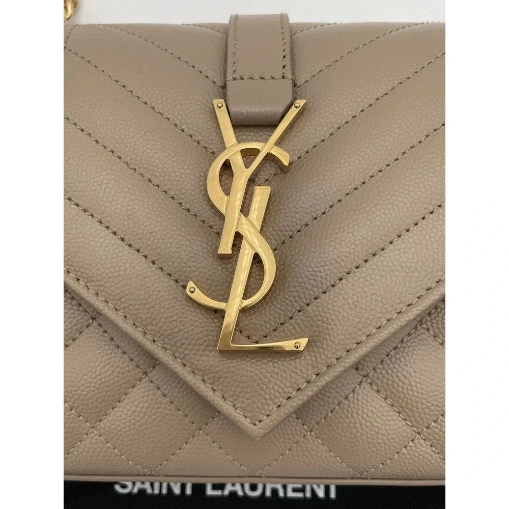 ❌SOLD❌Saint Laurent YSL Small Envelope Quilted Leather Crossbody Bag Purse Beige - Picture 5 of 12